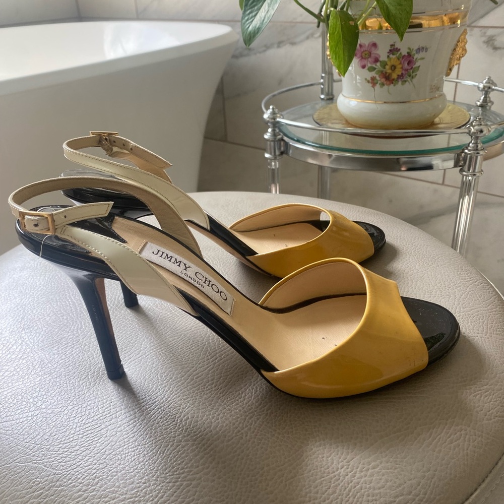 Jimmy Choo Tan and Black Slingback Heels 39.5 / US 9.5 - Picture 6 of 9